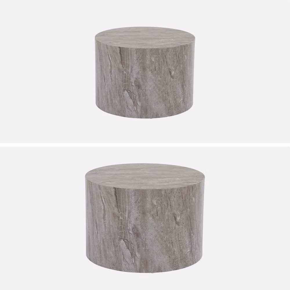 sweeek Pair of Round Marble-effect Nesting Coffee Tables in Grey – 2