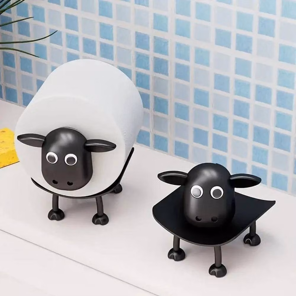 PAWNORA 3-Piece Funny Sheep Toilet Paper Holder Set in Black – 5