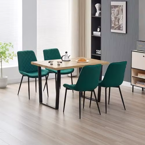 Alexander Morgan Colorado Wood Dining Table and 4 Amelia Velvet Chairs Set, Green, W/D/H: 120 x 80 x 75 cm