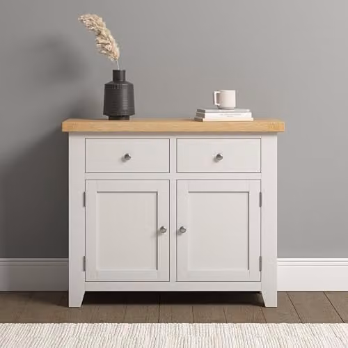 Seconique Windsor 2 Door 2 Drawer Sideboard in Ivory/Oak, W/D/H: 81.5 x 40.0 x 97.0 cm – 1