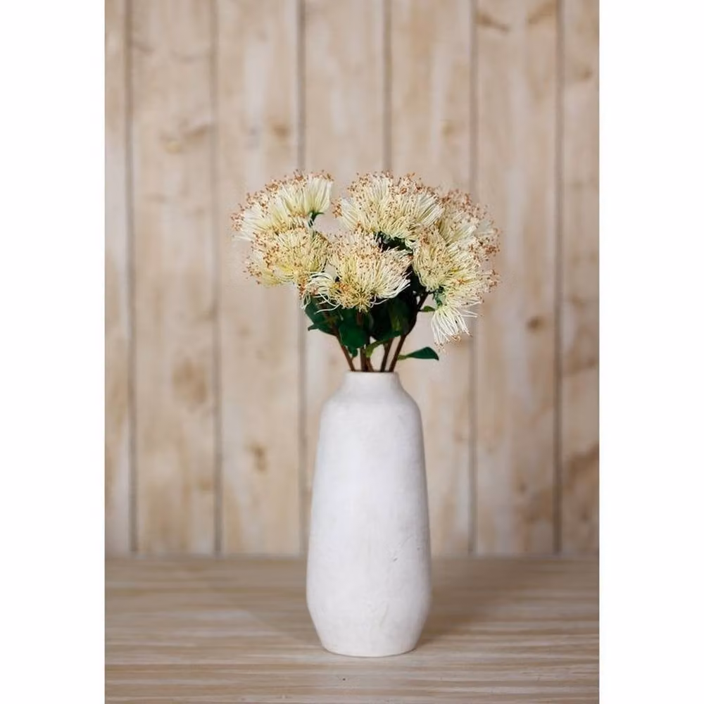 Lemon Pavilion Protea Nitida Single Stem Plastic Flower in White, Green and Beige, Height: 45 cm – 2