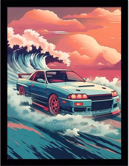 Pyramid International Wave Cars Hakosuka Framed Multicolour Retro Paper Poster – 1