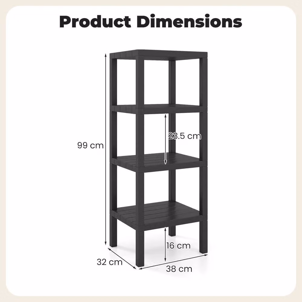 VOGREX 4-Tier Freestanding Plastic Storage Rack in Black – 2