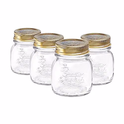 Bormioli Rocco Quattro Stagioni Glass Preserving Jars with Airtight Screw Lids, Transparent, 150ml, Pack of 4