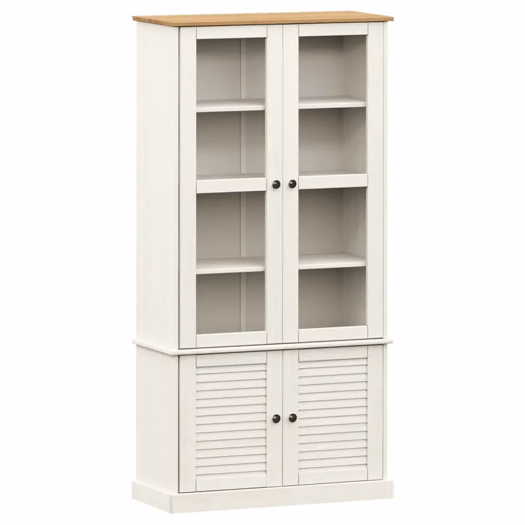 Berkfield Home VIGO Glass Display Cabinet in White Solid Wood Pine, W/D/H: 85 x 35 x 170 cm – 2