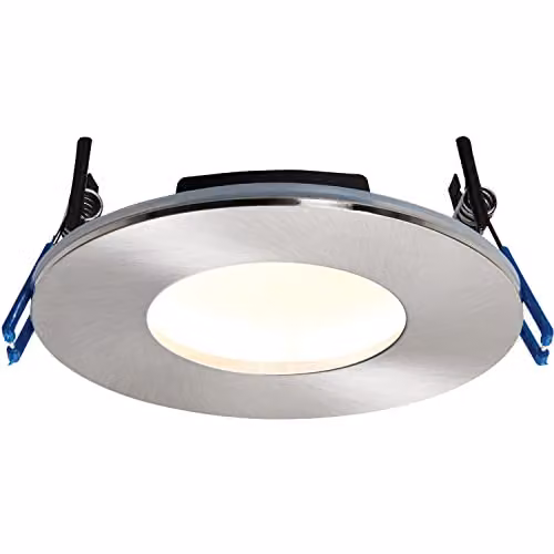 Loops Satin Nickel Recessed Bathroom Downlight with 9W Warm White LED and Clear Glass Dome