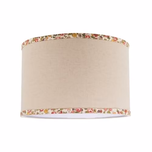 Happy Homewares Natural Oatmeal Linen Circular Lamp Shade with Multicolour Floral Trims, Diameter: 30 cm, Height: 20 cm