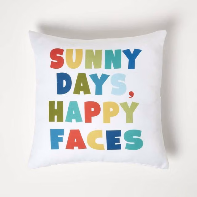 Homescapes Sunny Days Outdoor Square Cushion, White and Multicolour, W/D/H: 45 x 45 x 45 cm