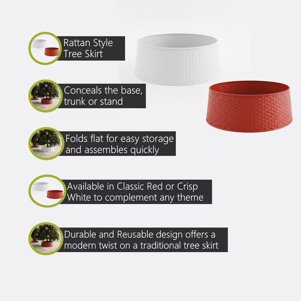 Pegdev Red and White Rattan Style Round Tabletop Christmas Tree Skirt – 2
