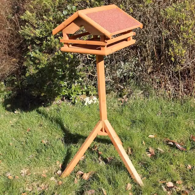 Actiaspet Wooden Bird Table with Perch Garden Bird Feeding Station in Brown – 1