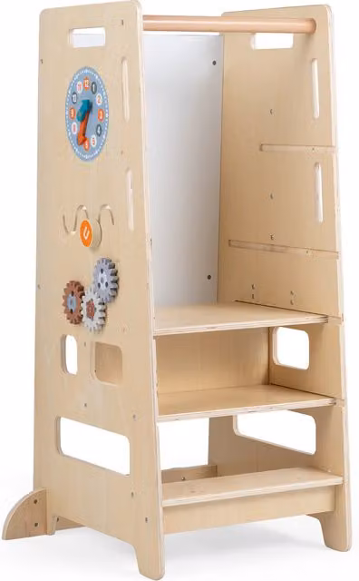 Costway Wooden Toddler Kitchen Stool Helper in Brown and Beige
