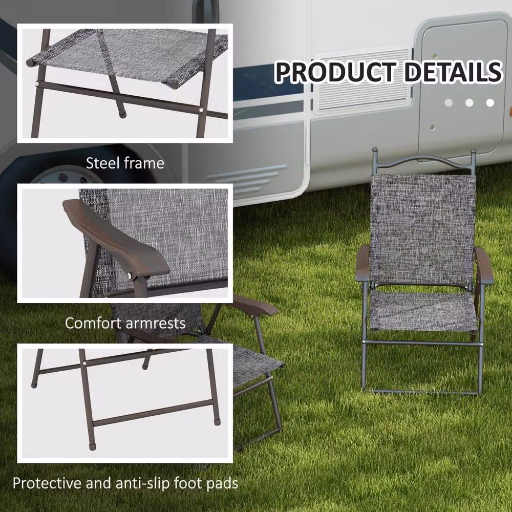 Wyld Haus Hael Set of 2 Grey Folding Garden Chairs with Steel Frames and Mesh Seats – 5