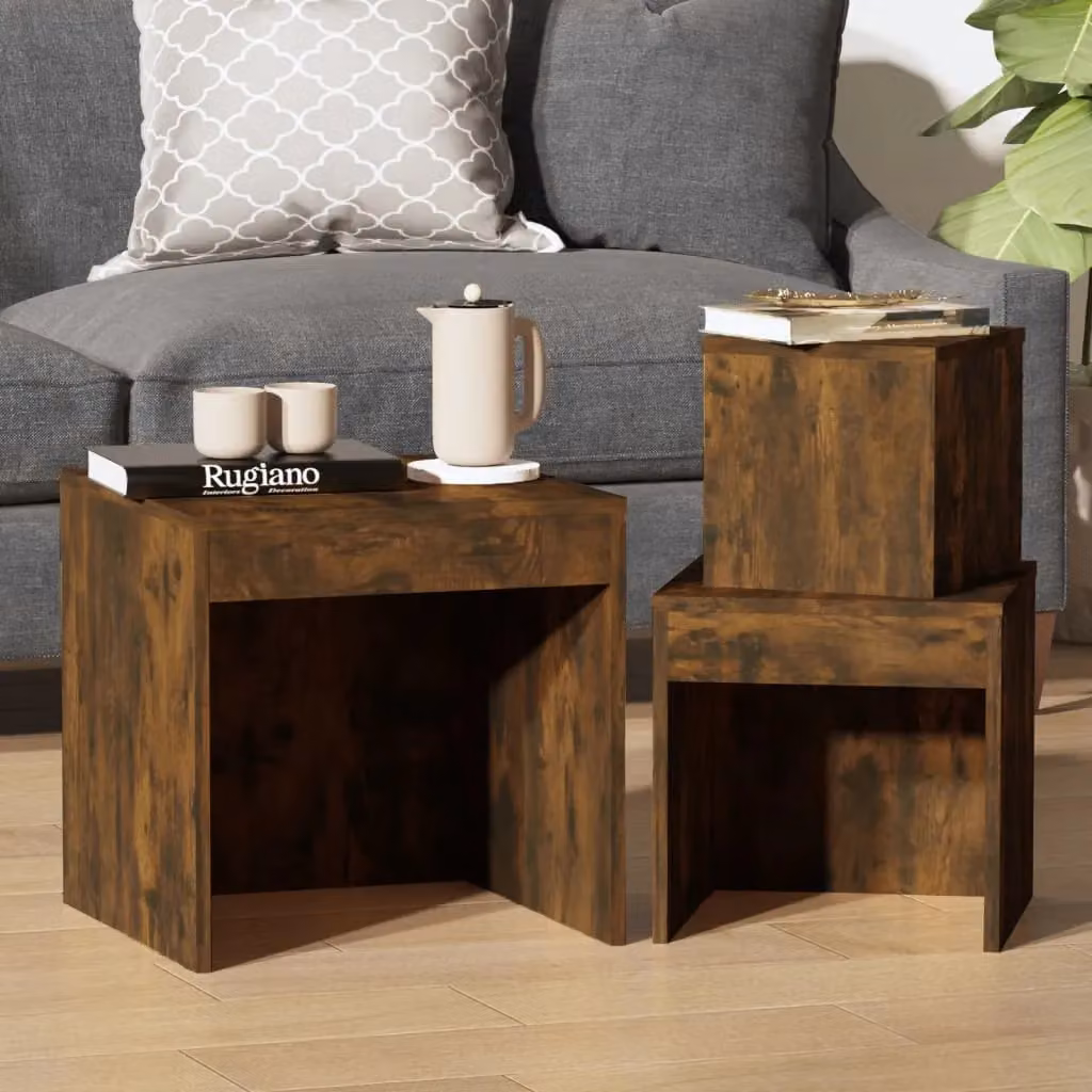 Berkfield Home Nesting Tables, 3 Piece Set in Smoked Oak Brown Engineered Wood – 3