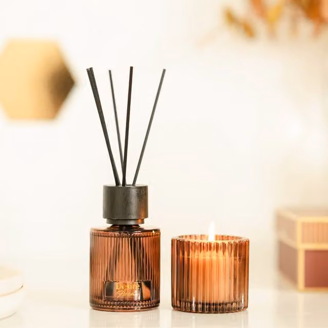 Marco Paul Boxed Scented Candle and Reed Diffuser Set in Brown