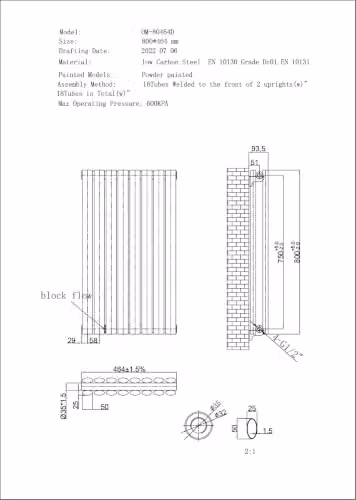 UK Radiators Omeara Axis Black Elliptical Tube Horizontal Designer Double Panel Radiator W: 80 cm, H: 46.4 cm – 4