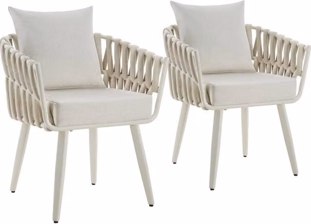 tectake Lugano Aluminium Garden Chair Set in Beige with Armrests and Cushions – 1