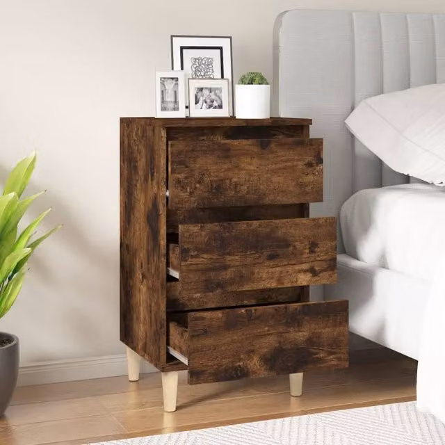 Berkfield Home Classic Bedside Cabinet in Smoked Oak Brown, W/D/H: 40 x 35 x 70 cm
