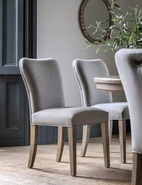 Gallery Direct Vancouver Set of 2 Fabric Dining Chairs in Beige and Grey with Pine Wood Upholstered Frames