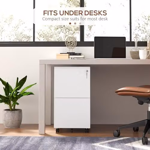 Vinsetto 2-Drawer Lockable Metal Filing Cabinet with Castors, White, W/D/H: 43.5 x 37.0 x 67.5 cm – 5