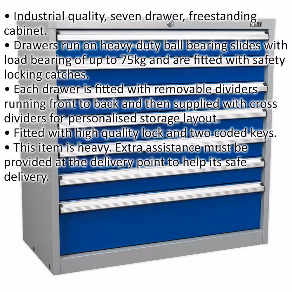 Loops 7 Drawer Industrial Metal Cabinet in Blue, W/D/H: 900 x 450 x 900 mm – 2