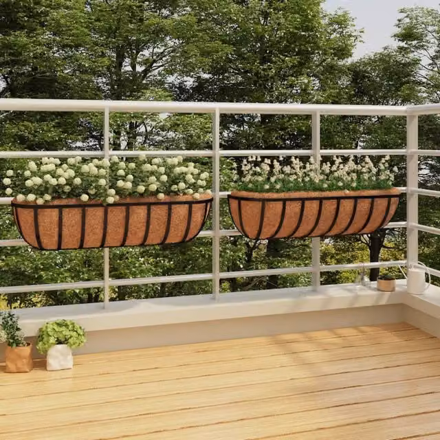 Berkfield Home Steel Wall Trough Planters with Coco Liners, Black, 2 Pack, W/D/H: 76 x 21 x 16 cm – 1
