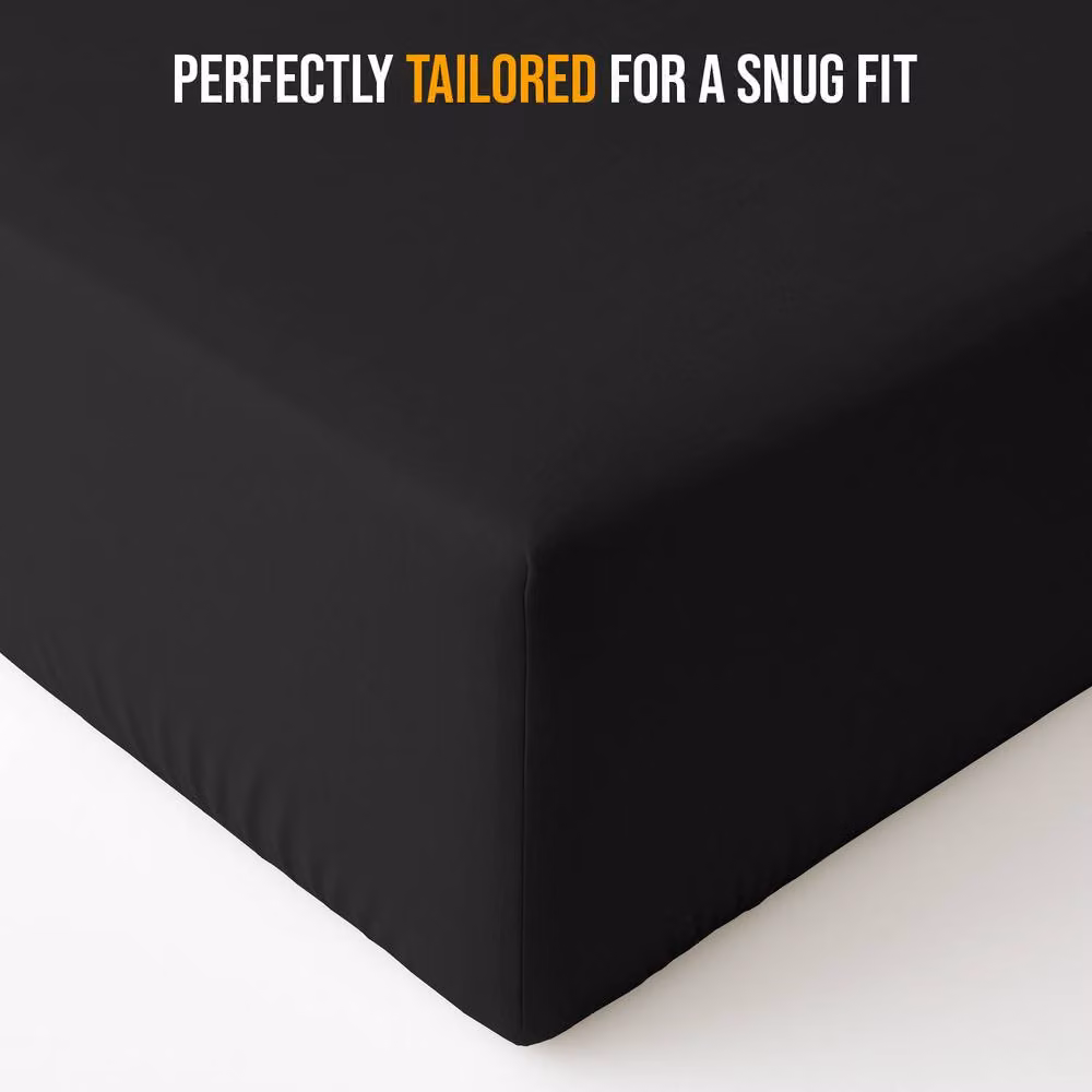 Lazzaro Home Feel the Difference Exclusive Microfibre Fitted Sheet, Black, Single, W/D/H: 90 x 190 x 40 cm – 4