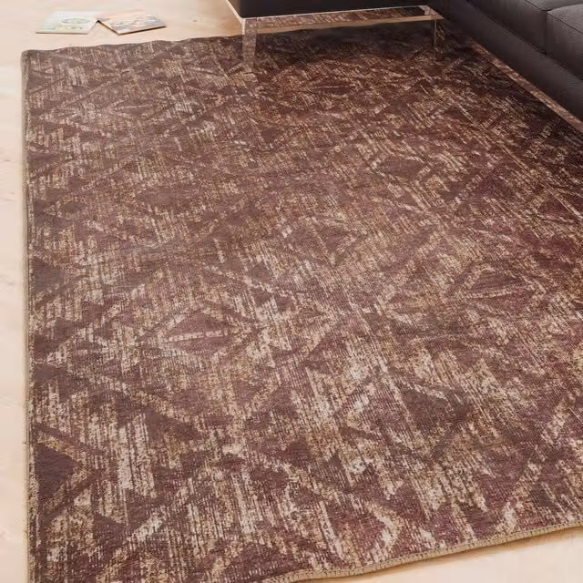 Kukoon Burgundy Trellis Geometric Washable Soft Chenille Living Room Area Rug W: 200 cm, D: 290 cm