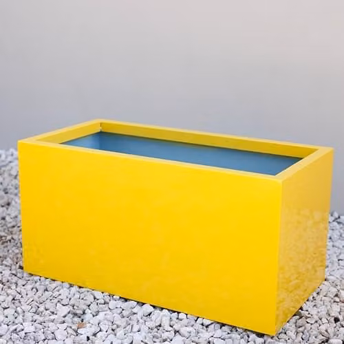 Primrose Galvanised Steel Trough Patio Planter in Yellow, W: 64 cm, H: 32 cm, D: 32 cm – 1