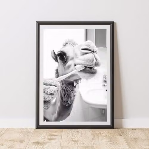 60 Second Makeover Camel Brushing Teeth Animal Print Paper Poster, W/H: 21.0 x 29.7 cm