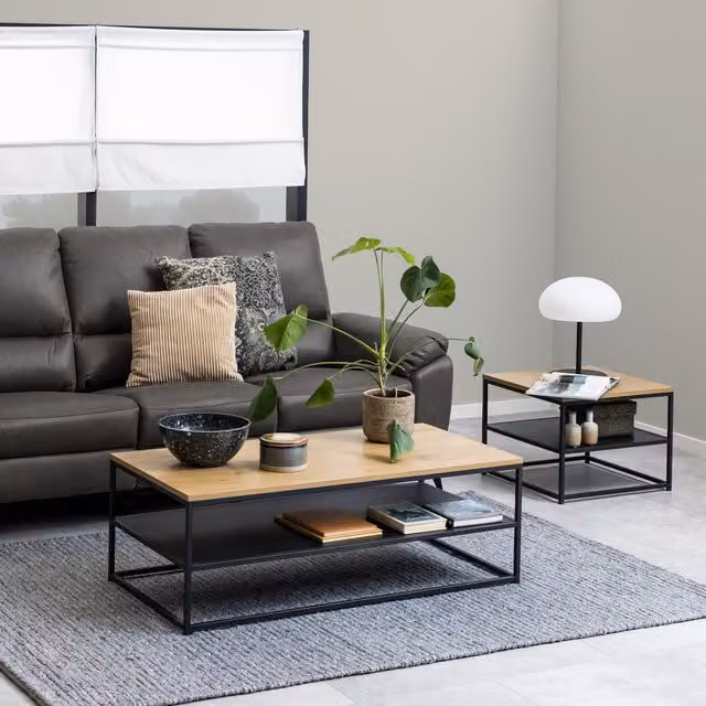Furniture To Go Gila Square Coffee Table with Open Shelf in Oak and Black