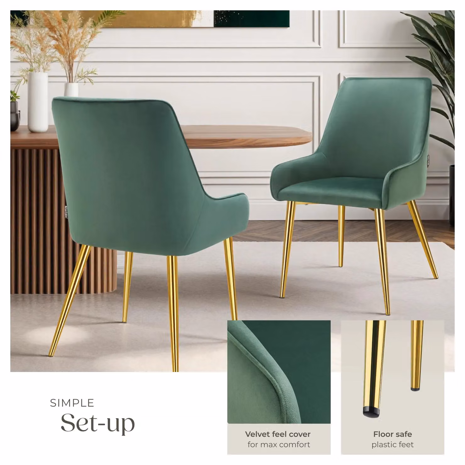 tectake Avane Set of 2 Green Velvet Dining Chairs with Armrests – 4