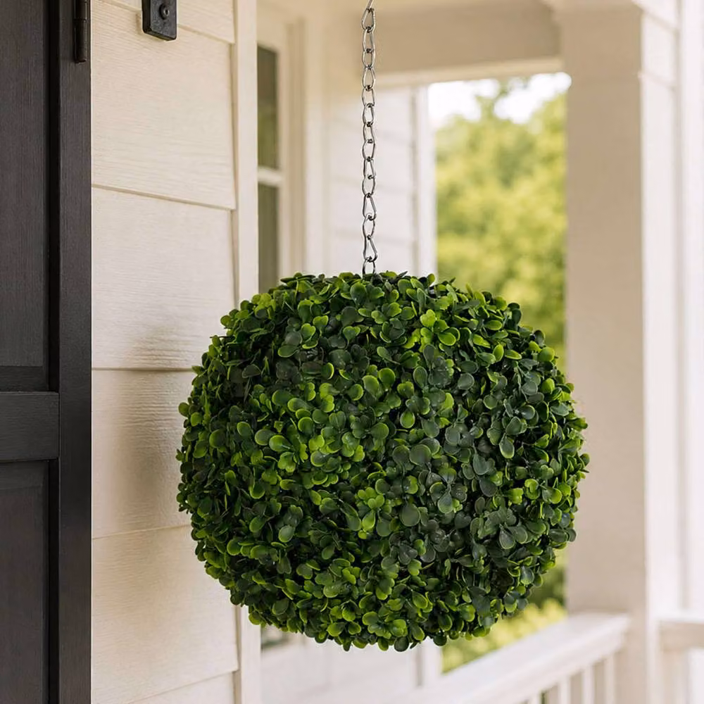 Oypla Artificial Hanging Topiary Buxus Ball Tree in Green, Diameter: 28 cm – 4