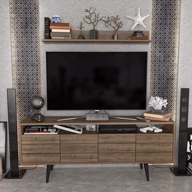 Decorotika Ola Mid-Century TV Unit in Walnut and Black
