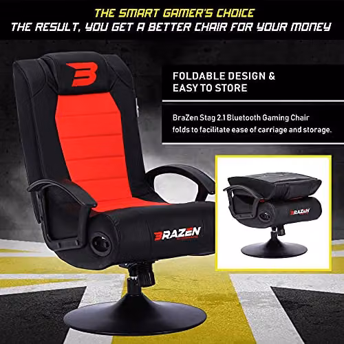 BraZen Stag 2.1 Bluetooth Surround Sound Gaming Chair in Red, W/D/H: 68 x 94 x 54 cm – 6