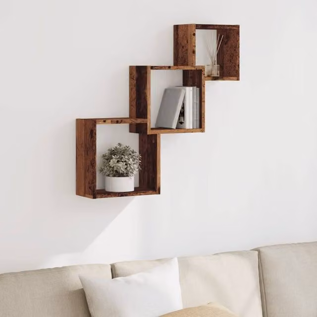 Berkfield Home Wall Cube Shelves in Old Wood Brown, W/D/H: 68 x 15 x 68 cm – 1