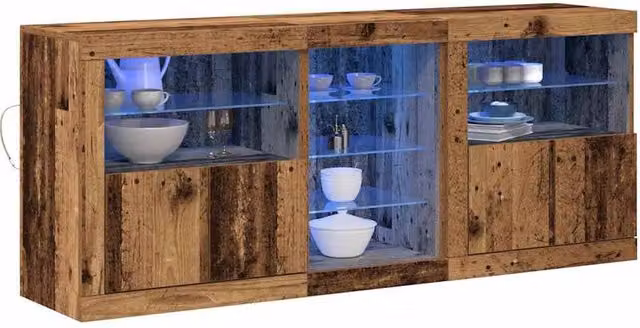 Berkfield Home Rustic Old Wood Sideboard with Integrated LED Lights in Brown, W: 162 cm, D: 37 cm, H: 67 cm – 1