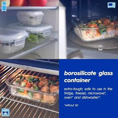 Harbour Housewares Set of 2 Large Glass Food Storage Containers with Airtight Lids, 1 Litre, Clear and White – 1