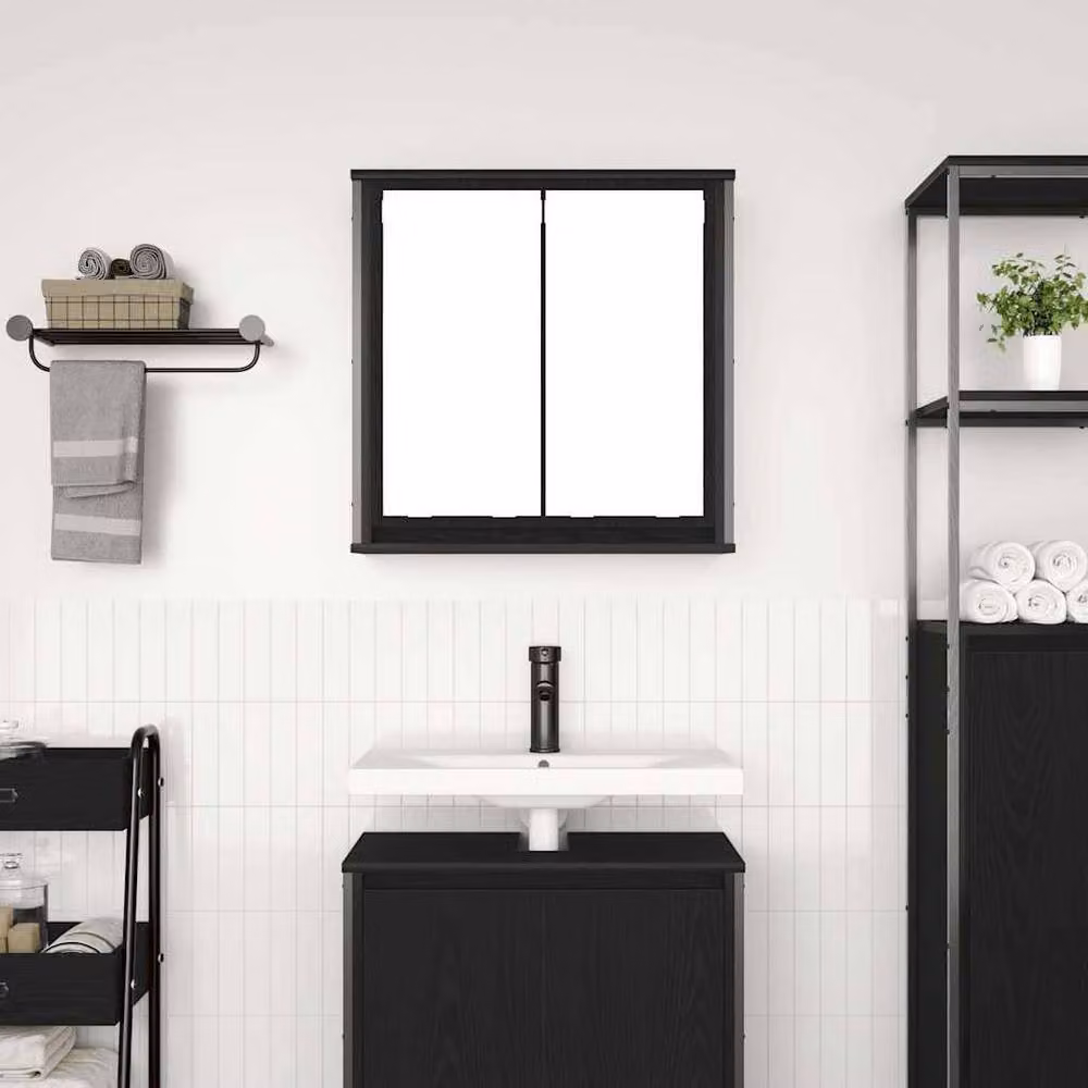 Berkfield Home Modern Black Oak Bathroom Wall Cabinet with Mirror and Internal Shelves, W/D/H: 60 x 21 x 60 cm – 3