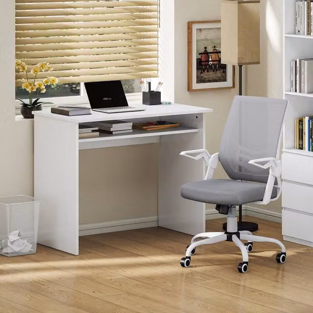 HOMCOM Modern Home Office Furniture Set with Desk and Chair in White and Grey