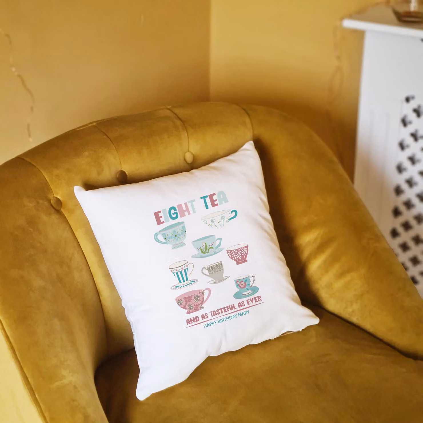 Afewhometruths Personalised 80th Birthday Gift Cushion for Tea Lovers, White, W/D/H: 40 x 40 x 40 cm – 2