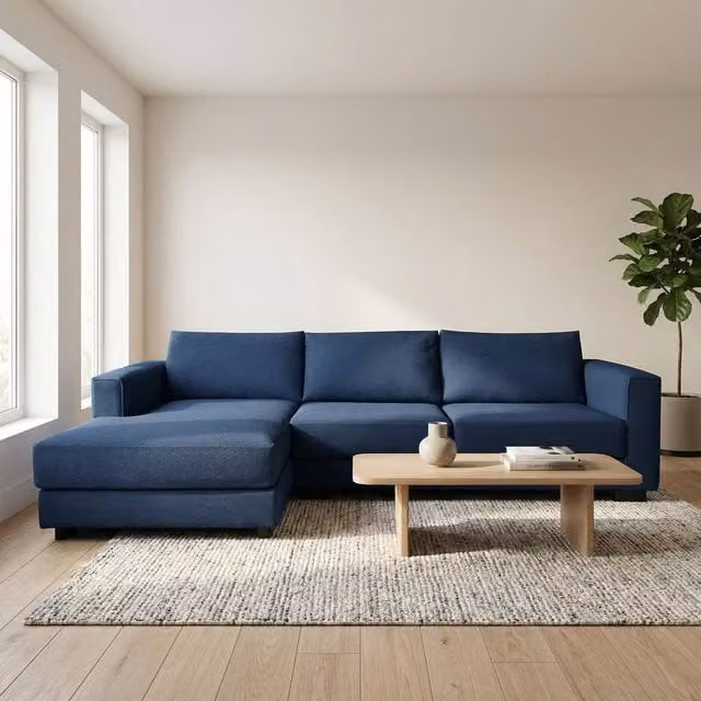 Abakus Direct Kaizer Left Facing Corner Sofa in Dark Blue Bubble Fabric