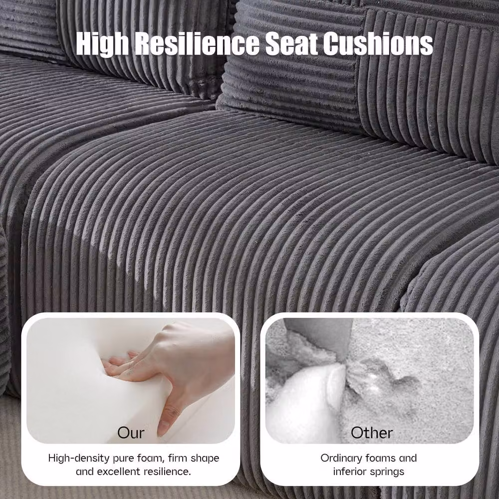 BTM Modular 2 Seater Corduroy Sofa in Grey with Cup Holders, W/D/H: 200 x 80 x 80 cm – 3