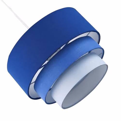 Happy Homewares Contemporary Round Triple Tier Blue Cotton Fabric Pendant Light Shade, Diameter: 30 cm – 4