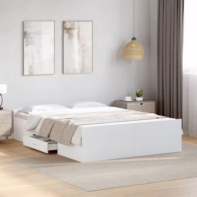 Berkfield Home Small Double Bed Frame with Drawers in White, W/D/H: 120 x 200 cm – 1