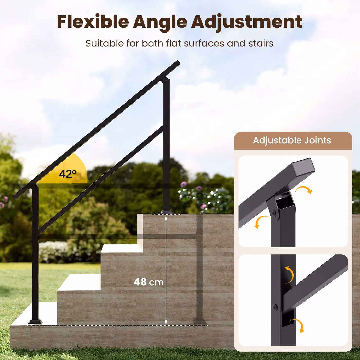 Gymax Black Steel Outdoor Metal Handrail for 1 to 4 Steps with Flexible Angle – 2