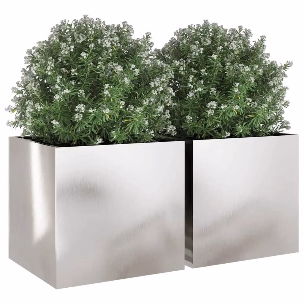 Berkfield Home Stainless Steel Ornamental Garden Planter Tubs, 2 Pieces, Silver, W: 49 cm, D: 47 cm, H: 46 cm – 3