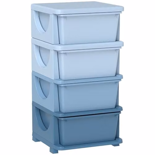 HOMCOM 4 Tier Plastic Kids Toy Storage Unit with 4 Drawers, Blue – 1