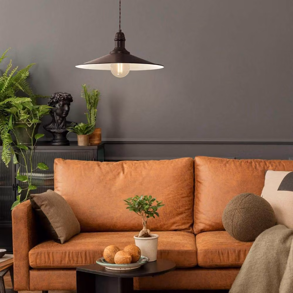Eglo Stockbury Industrial Pendant Light in Brown and Beige Metal – 3
