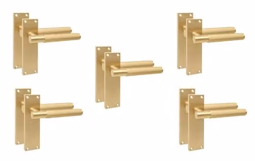 Golden Grace Victorian T-Bar Long Backplate Door Handle Set in Brushed Gold Brass, 5 Pairs