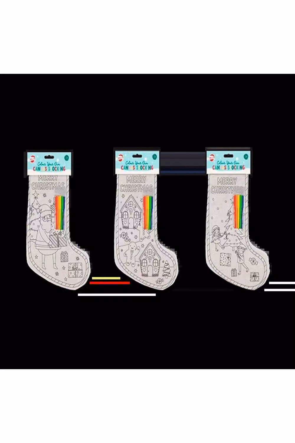 KDMD Christmas Colour Your Own Canvas Stocking 5 Pack, Assorted Designs in White – 2
